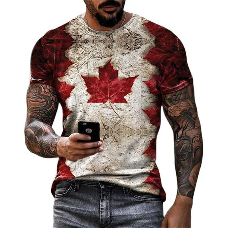 Street Fashion Canada - Retro Kanada Bayrağı T-shirt 3D Baskılı