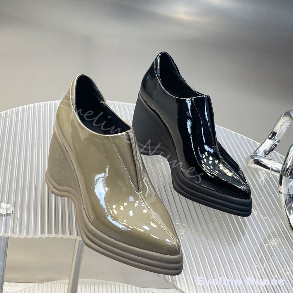 Street Fashion Y2K - Patent Deri V Kesim Sivri Burunlu