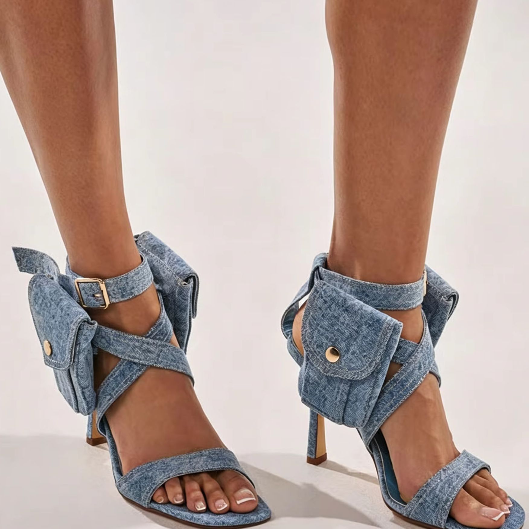 Street Fashion Y2K - Kadınlar Mavi Denim Cep Ayak Bileği