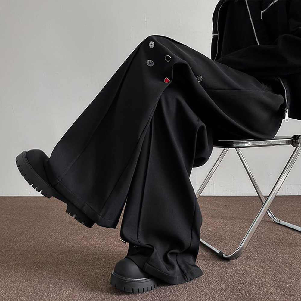 Street Fashion Men 2025 - Erkek Pantolon Düğme Dekorasyon Ince Rahat