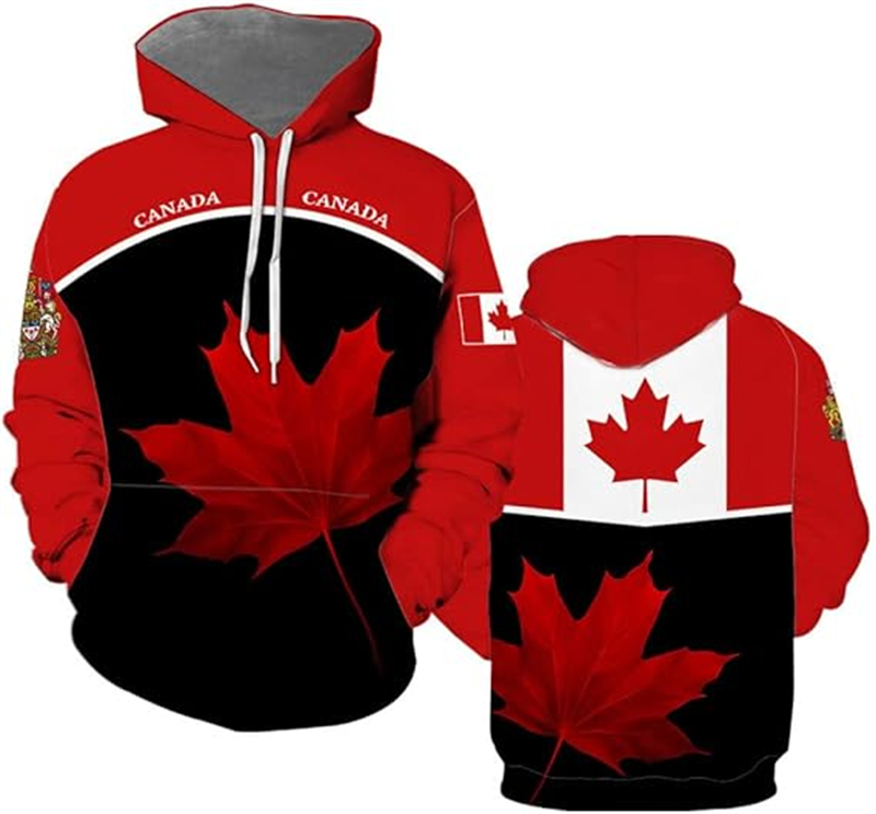 Street Fashion Canada - Kanada Hoodie Akçaağaç Yaprağı 3d Baskılı