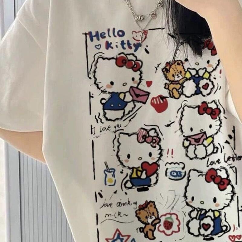 Street Fashion Y2K - Kısa Kollu Yazlık Hello Kitty Graffiti